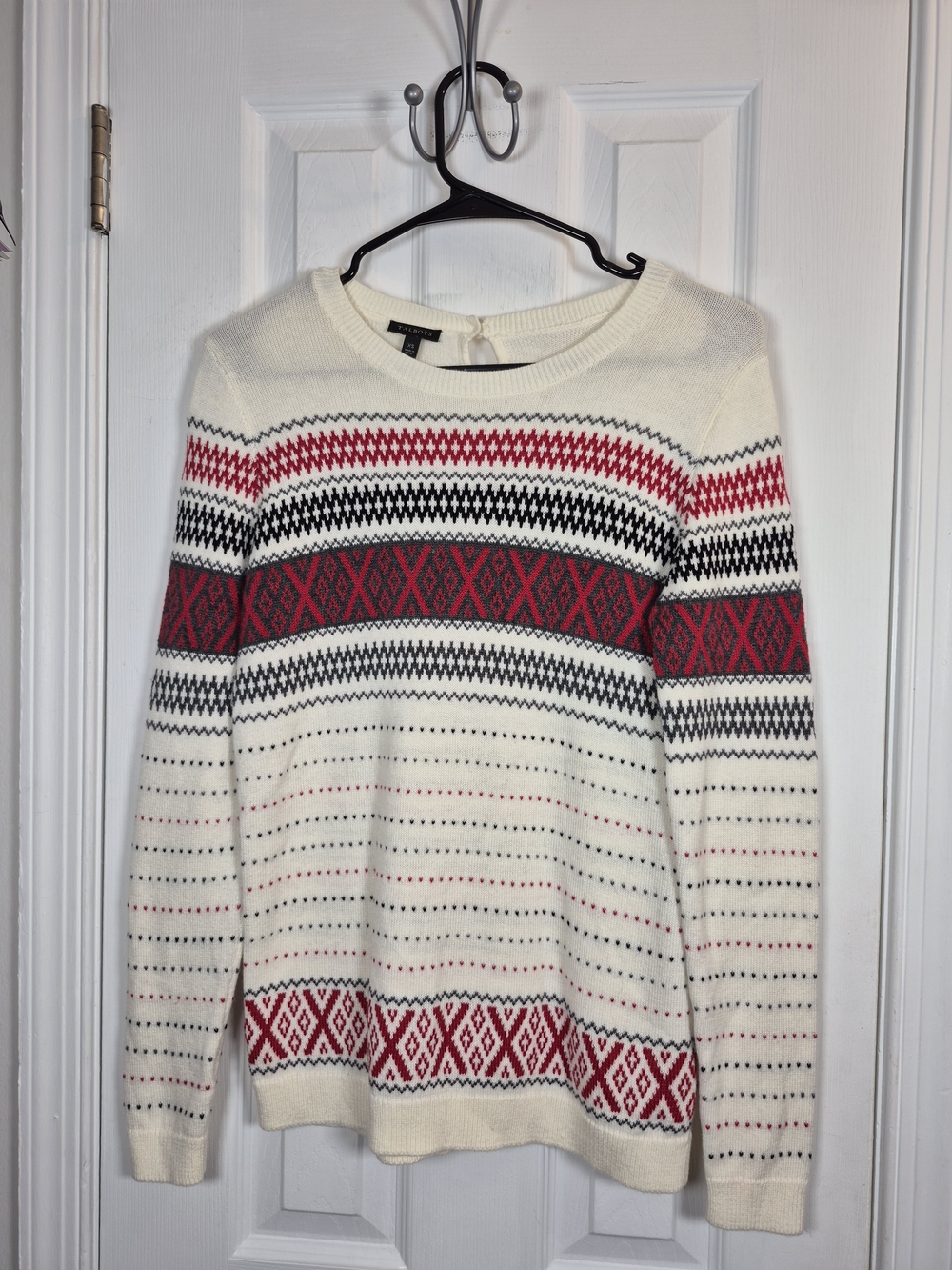 ​Talbots XS Fair Isle Sweater Cashmere Blend Cream Red Nordic Knit Pullover